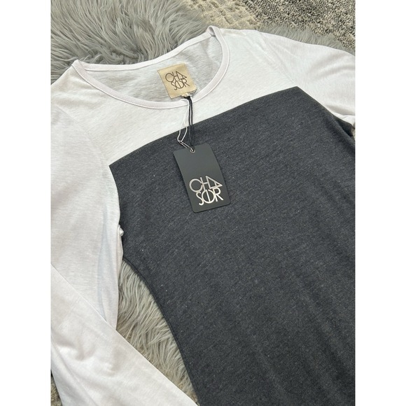 CHASER Charcoal‎ & White Colorblock Long Sleeve Super Soft Mini Dress Medium NEW - Picture 2 of 2